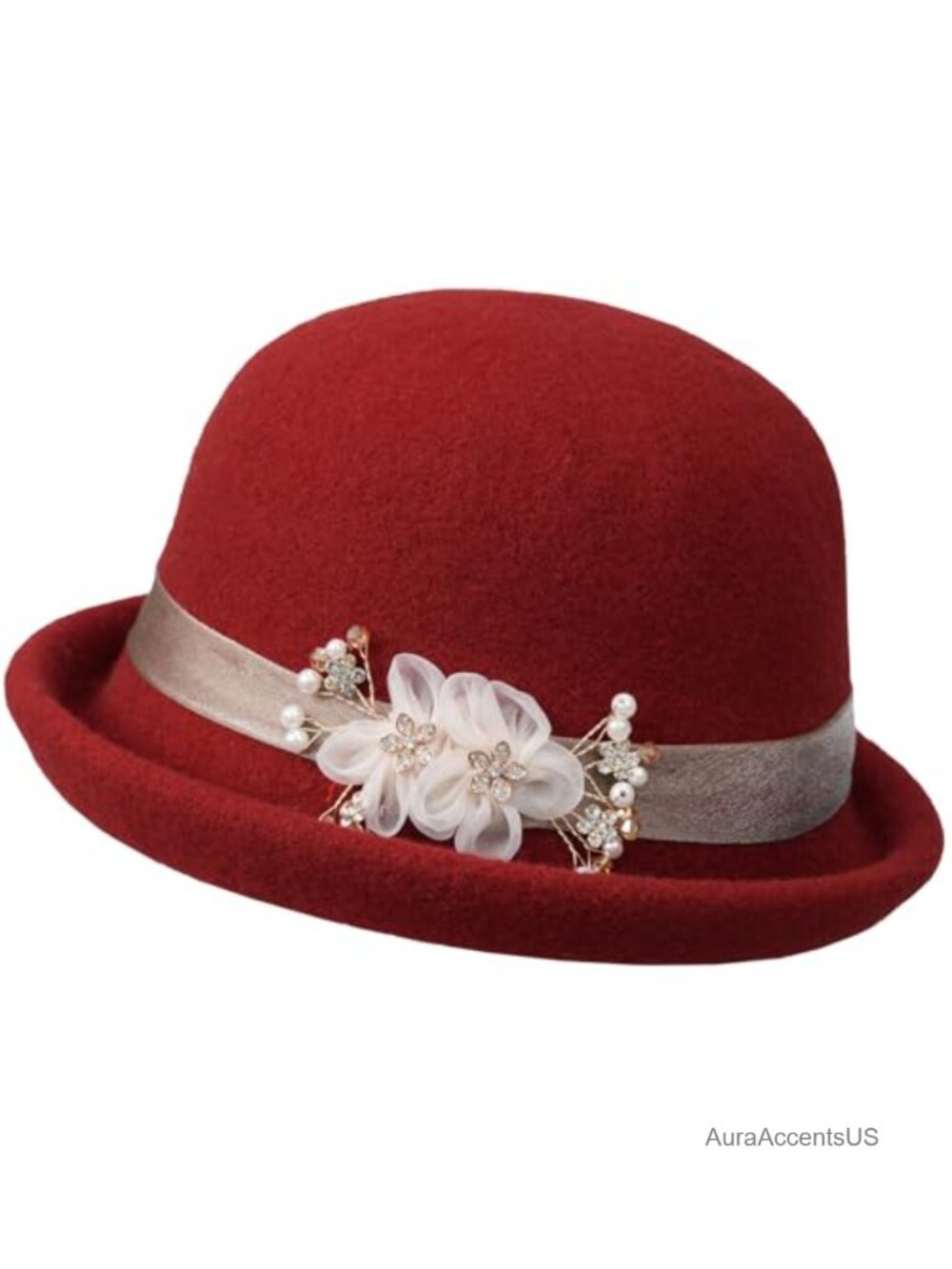 Wool Felt Bucket Hat Handmade Floral Cloche Vintage Wedding Church Hat